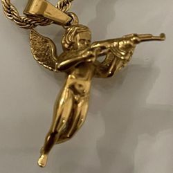 Angel Gun Pendant Chain New Gold 
