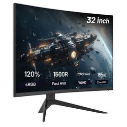Curved Gaming Monitor 165Hz refresh rate 32-inch Curved Gaming Monitor, QHD 2K(2560 x 1440), 2ms Response Time, 1500R VA Panel 