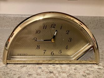 Vintage Seiko Quartz gold-tone art deco half-moon table Clock