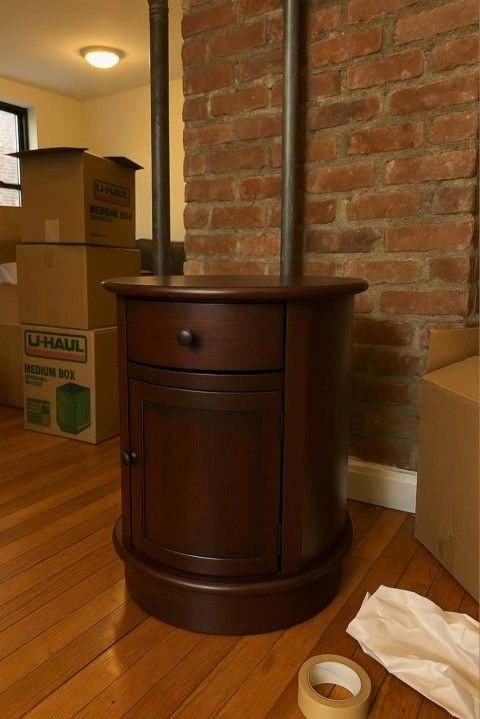 Round Walnut Nightstand – Almost New – Must Sell