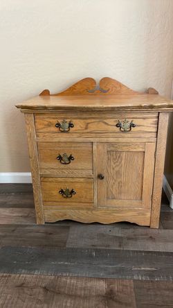 Antique Oak Washstand Cabinet with Drawers