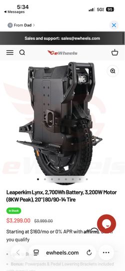 Leaperkim lynx ,2,700wh battery, 3,200W Motor (8kw Peak), 20” | 80/90-14 Tore