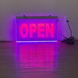 Plexiglass LED OPEN sign blue and pink
