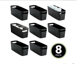 New Large Plastic Storage Bin with Handles for Bathroom Cupboard, Cabinet, Under Sink, or Counter; Holds Toilet Paper, Hair Tools, Makeup, Accessories