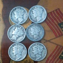 6 Mercery Dimes 20 Dollars 