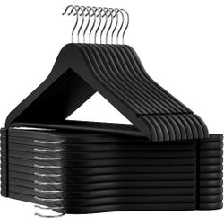 SONGMICS Set of 20 Wooden Hangers with Rubber Coating, Non-Slip Coat Hangers with Shoulder Grooves, Pants Bar, 360° Swivel Hook, for Jackets, Shirts, 