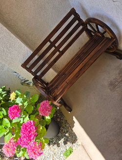41"Rustic Wooden Wheel Bench Outdoor Bench, 2-Person Patio Bench Wagon Slatted Seat, Garden Benches for Outdoors