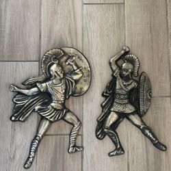 Set Of 2 Warrior Metal Plaques