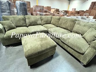 New Vintage Green Fabric Sectional Sofa and Ottoman Set Modern Ashley Style Designer Discount Furniture BIG Clearance SALE Many color Black Beige Gray