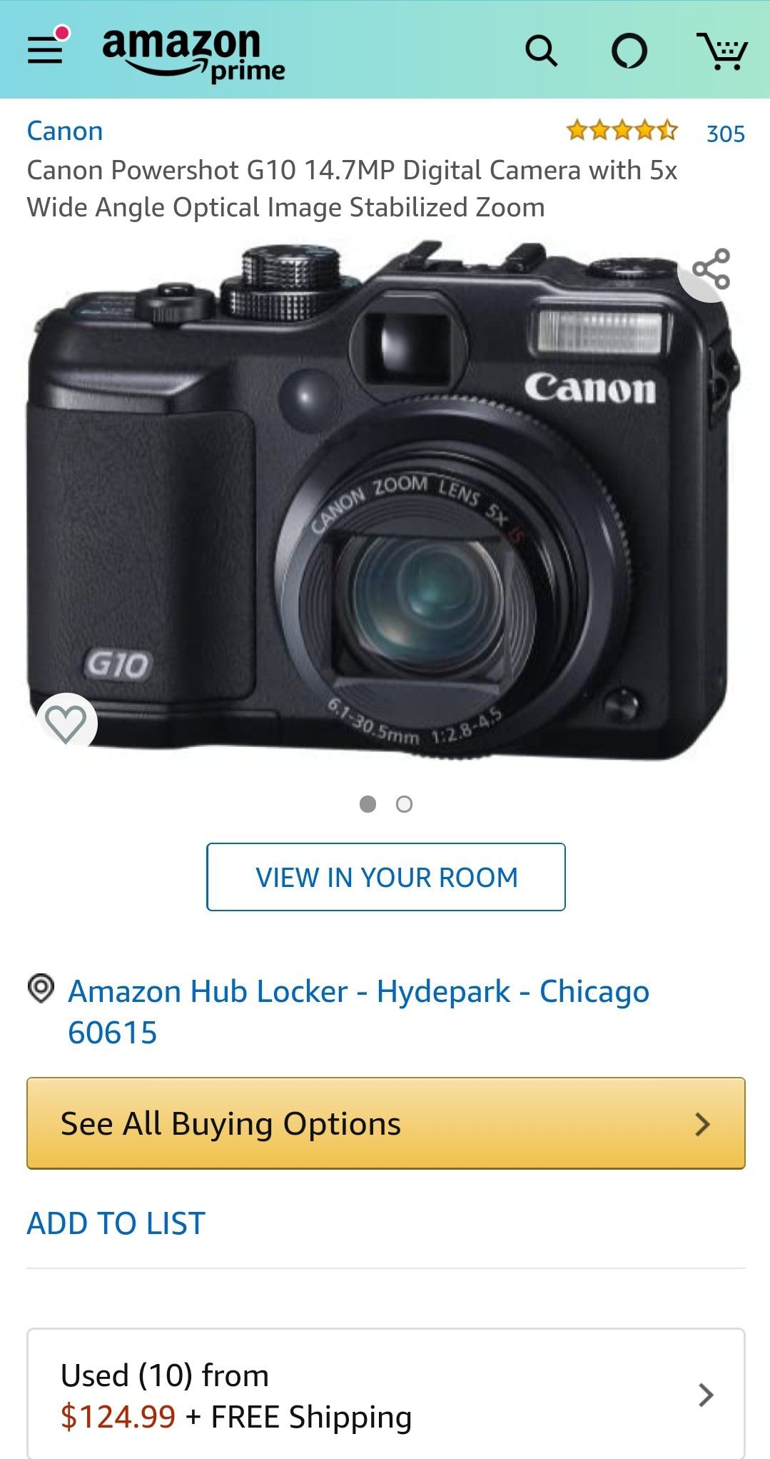 Canon Powershot G10 Digital Camera, no charger