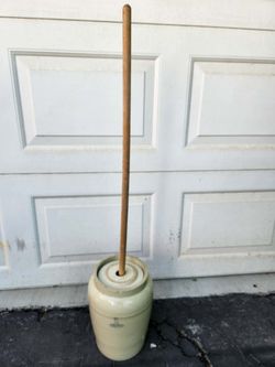 Vintage Pacific Butter Churn w/Lid & Wood Dasher Stoneware Pottery Crock Farmhouse Ranch Cattle Antique
