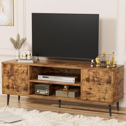New Modern TV Stand for 65" Television, Entertainment Center with Two Storage Cabinets, Retro Style Media Console for Living Room, Bedroom, Office, 58