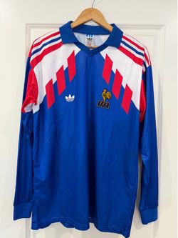 Vintage 1990-92 France Home Soccer Shirt Adidas Vertex Long Sleeve X-Large GC