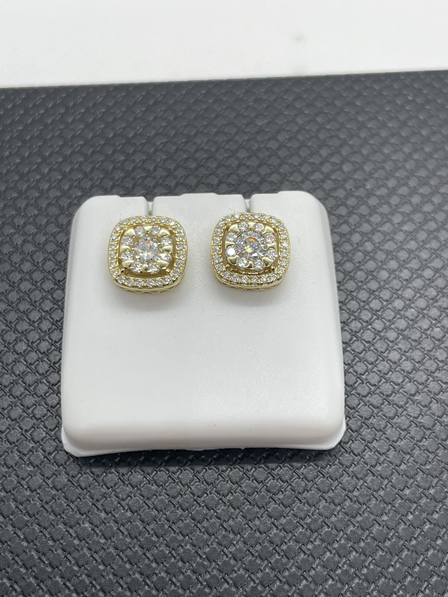 3mm Wide, Square/ Round Earrings - Moissanite Diamonds & 925 Silver With Gold Over