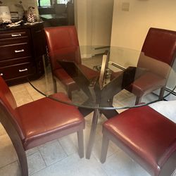 Glass To 42” Round Kitchen Table With 4 Chairs
