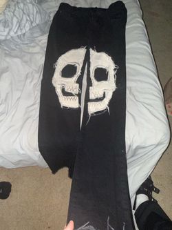Black Skull Patch Flare Pants MNML