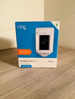 New in Box -RING Spotlight Cam Plus, Battery - Smart Security Video Camera with LED Lights, 2-Way Talk, Color Night Vision, White
