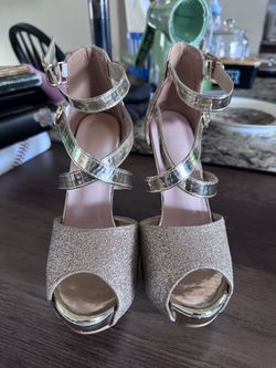 Gold Glitter Strappy Platform Heels