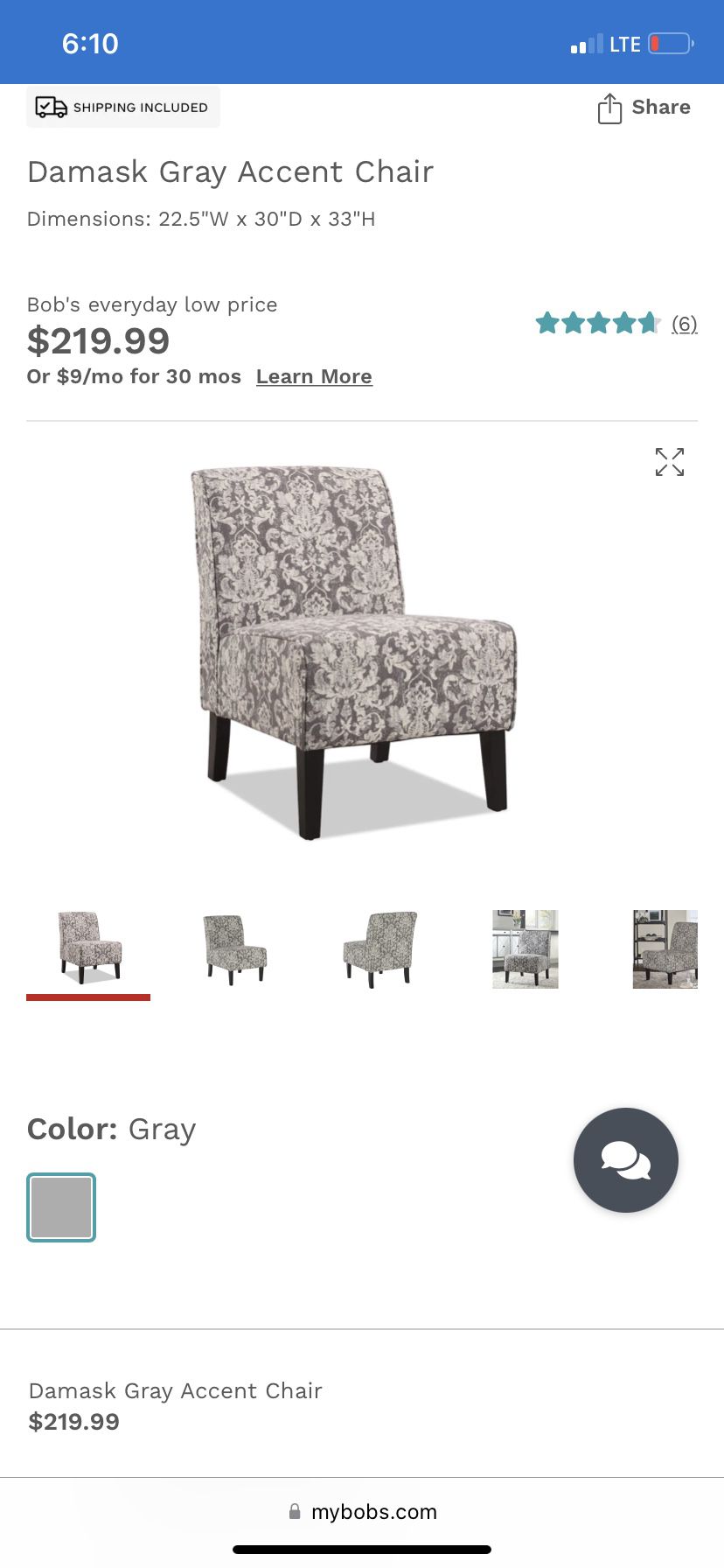 Damask Grey Accent Chair 