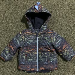 Little Me boys size 12 month multi colored fleece lined dinosaur hooded puffer jacket 