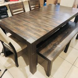 Dining table with bench - real wood!