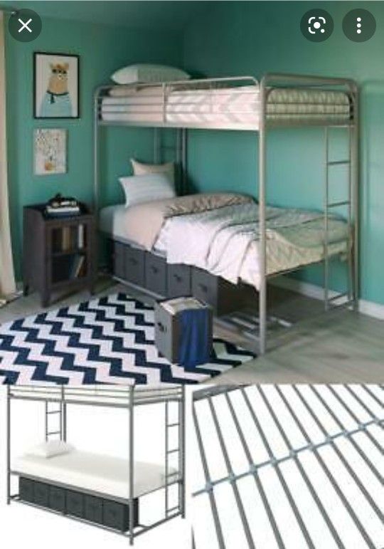 New In Box Twin Over Twin Bunk Bed With Storage Bins Mattresses Not Included