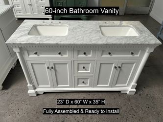 60" Bathroom Vanity with Carrara Marble Countertop & Solid Wood & Plywood Cabinet #3478