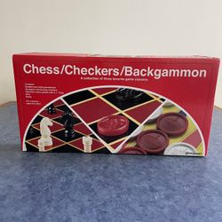 Chess / Checkers / Backgammon - 3 Games in One with Full Size Staunton Chess
