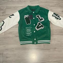 New Louis Vuitton Varsity Leather green Jacket t Mens size M