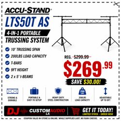 Accu-Stand Complete 3-In-1 Truss Lighting System 2 x Tbars Extendable 200lb. Max Capacity LTS50T-AS 🚨 No Credit Needed 🚨