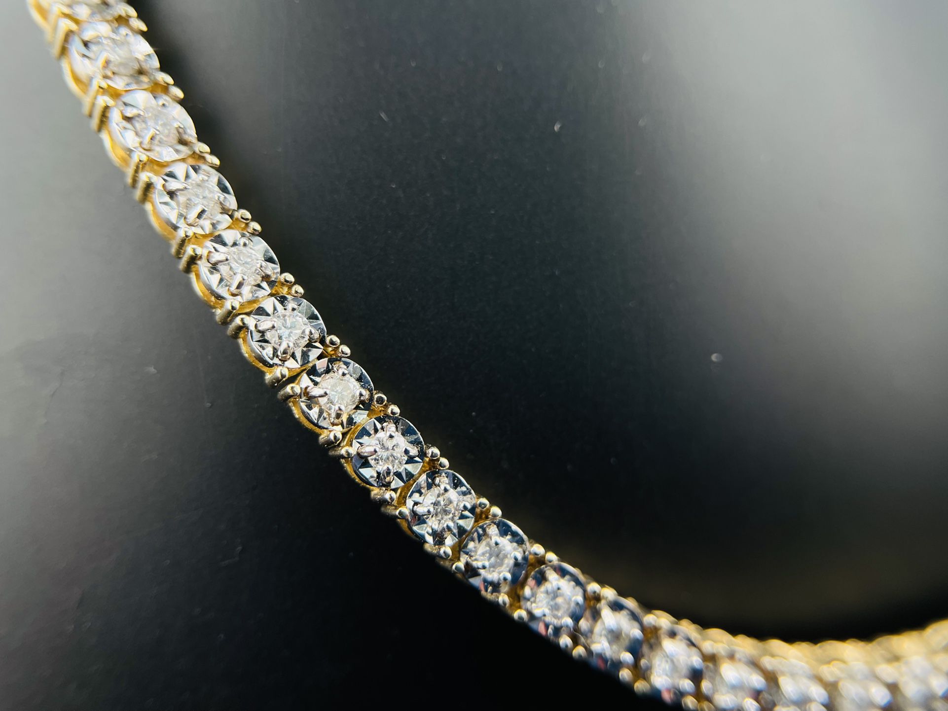 14K Yellow Gold Diamond Tennis Necklace 22 Inch 
