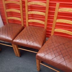 4 Wooden Leather Chairs