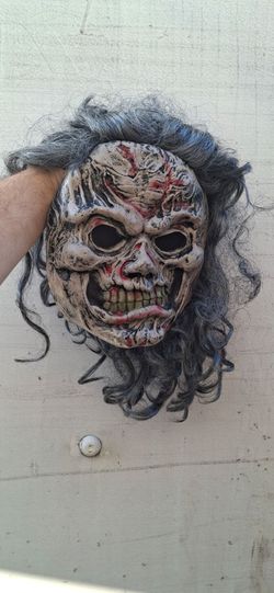 Scary Zombie Skeleton Halloween Mask with Long Gray Hair – Fun World Costume