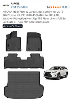 Floor Mats & Cargo Liner Custom for 2016- 2022 Lexus RX RX350 RX450h (Not for RXL) All Weather Protection Non-Slip TPE Floor Liners Full Set Car Mats
