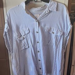 So Blue And White Stripe Button Up