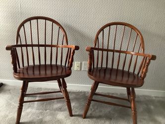 Pair of Solid Wood Windsor Armchairs - Excellent Condition, Oak Finish