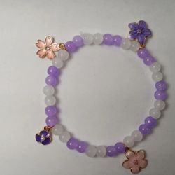 Purple And White Flower Charm Bracelet 
