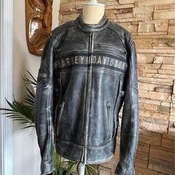HARLEY DAVIDSON Men’s Size M Genuine Riding Motorcycle PASSING LINK Distressed Black Leather Jacket