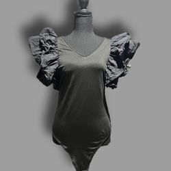 Black Ruffle Sleeve Bodysuit – Women’s Large