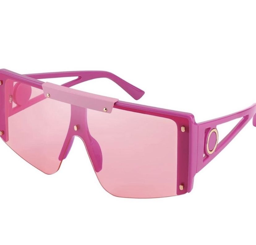 Pink Oversized Square Flat Top Shield Sunglasses One Piece Frameless Stylish Women Men Shades