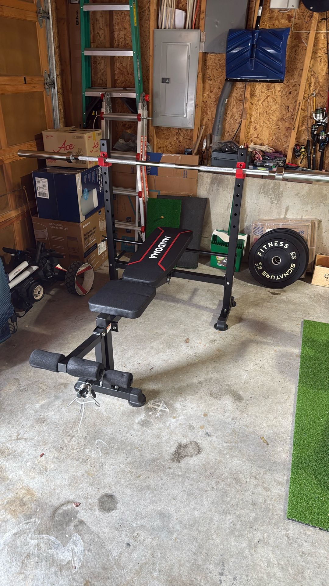 Weight Lifting Bench With Barbell And Weights