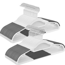 Pack of 30 Coat Hangers, Heavy-Duty Plastic Hangers with Non-Slip Design, White and Silver