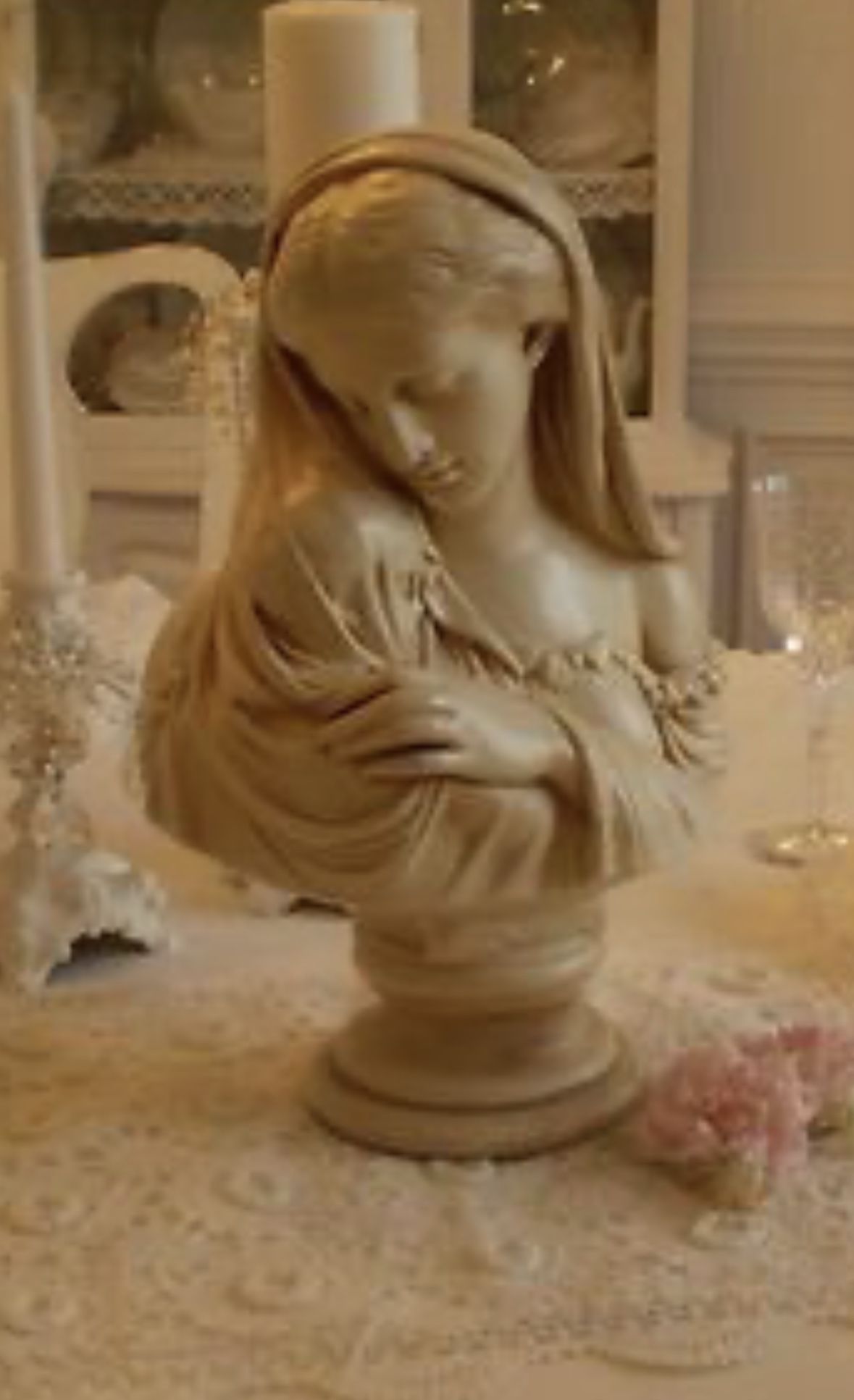 1871 RAFFAELE R. MONTI VINTAGE MARY BABY JESUS BUST STATUE THE MOTHER SCULPTURE