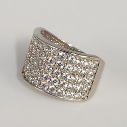 14k White Gold Wide Band CZ Ring Size 6