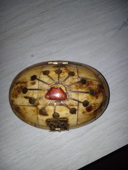 Antique / Vintage BONE Oval Trinket / Snuff Box w/ Brass Inl...