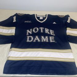 Notre Dame Hockey adidas Jersey Mens Large Blue Sewn Ccha Clean #11 Irish Ncaa