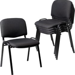 E811 $110  Set of 5 Pack Stackable Waiting Room Chairs Fabric Black Reception Chair Metal with Thickened Seat Back Cushion for Waiting Conference Room