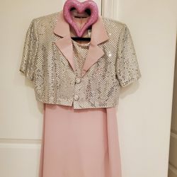 Gorgeous Pink With Silver Brocade Party Dress