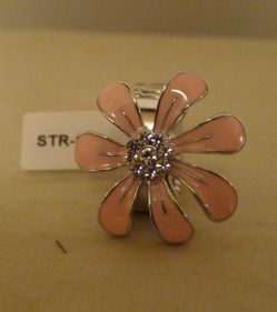 Adjustable Trendy Fashion Statement Ring. Silver Tone Flower with Cubic Zirconia in the Center. Flex Band Width 10mm (sizes 7-11 -- size 6 is a lit