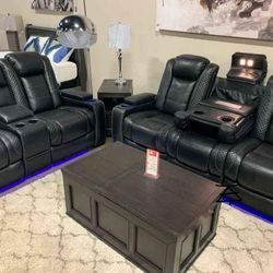 Party Time Midnight Reclining Sofa And Loveseat$10 Down Payment And Financing Available